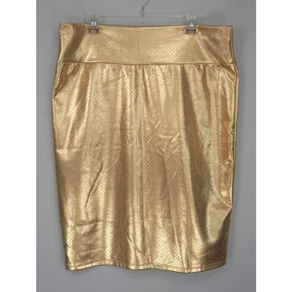 LULAROE Metallic Gold Flare Stretch Skirt